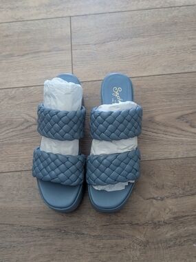 Seychelles Blue Braided Double-Strap Slide Sandals